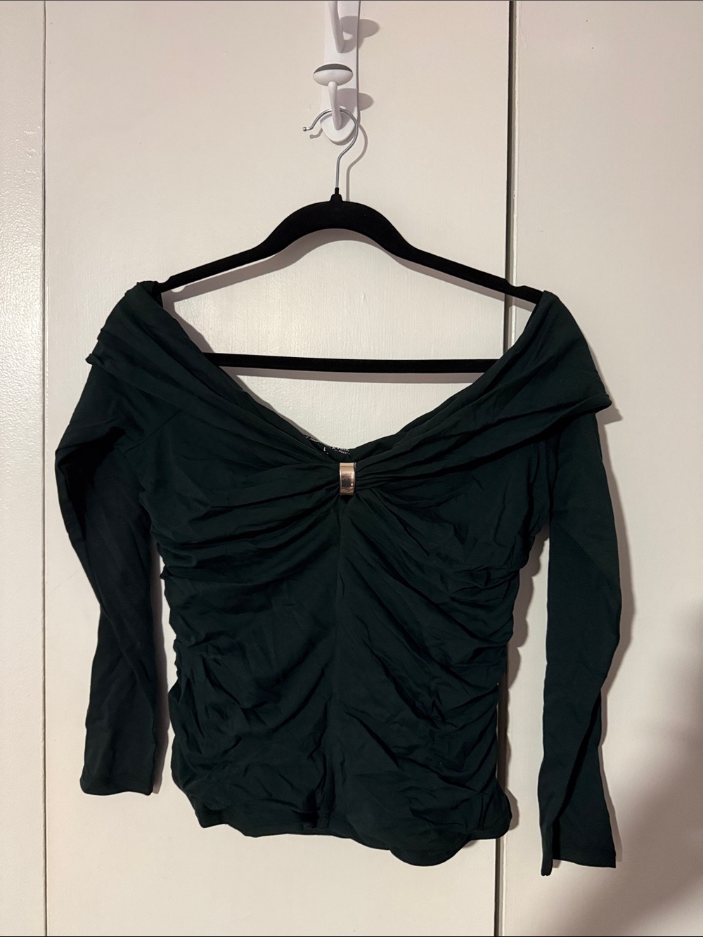 Abercrombie & Fitch Off-The-Shoulder Hardware Top - Dark Green - Picture 3 of 4